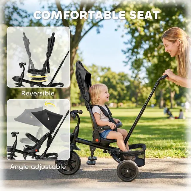 Alt view image 5 of 7 - Baby 4 in 1 Tricycle w/ Reversible Angle Adjustable Seat Removable Handle