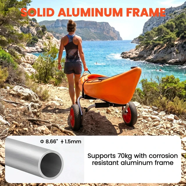Alt view image 3 of 7 - Rolling Kayak Cart Canoe Carrier Trolley Trolley Transport Cart Wheel