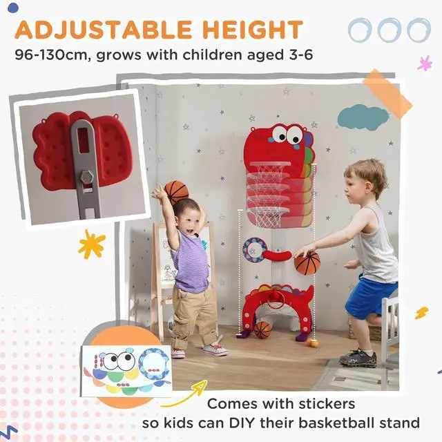 Alt view image 6 of 7 - Kids Basketball Hoop, Adjustable Height 4.4-5 ft, 5 in 1 Design, Red