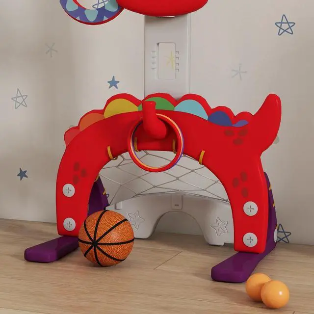 Alt view image 7 of 7 - Kids Basketball Hoop, Adjustable Height 4.4-5 ft, 5 in 1 Design, Red