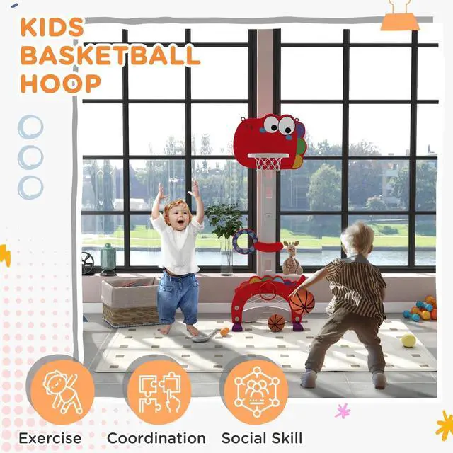 Alt view image 4 of 7 - Kids Basketball Hoop, Adjustable Height 4.4-5 ft, 5 in 1 Design, Red