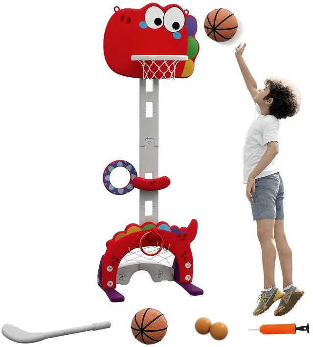 Main image of Kids Basketball Hoop, Adjustable Height 4.4-5 ft, 5 in 1 Design, Red