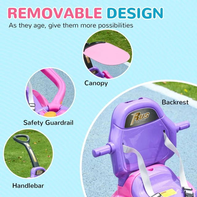 Alt view image 5 of 7 - 3 in 1 Kids Push Car Toddler Sliding Car, Pink
