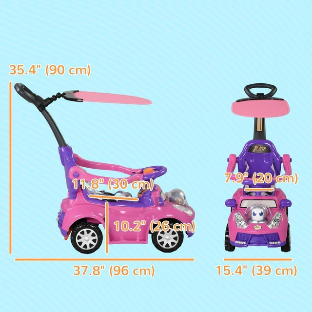Alt view image 2 of 7 - 3 in 1 Kids Push Car Toddler Sliding Car, Pink