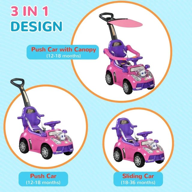 Alt view image 4 of 7 - 3 in 1 Kids Push Car Toddler Sliding Car, Pink