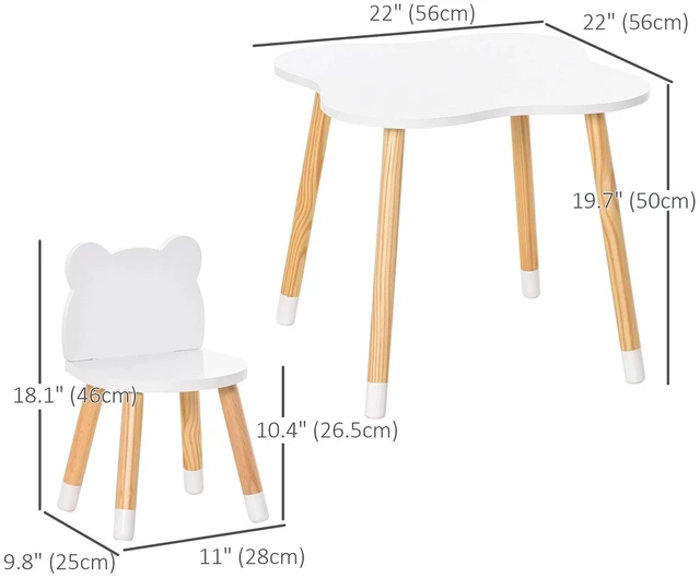 Alt view image 6 of 7 - Kids Wooden Table and 2 Chairs Set Cute Bear Shape with Rounded Corners White