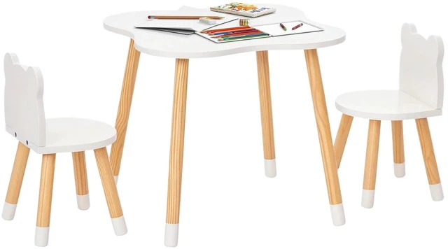 Alt view image 7 of 7 - Kids Wooden Table and 2 Chairs Set Cute Bear Shape with Rounded Corners White