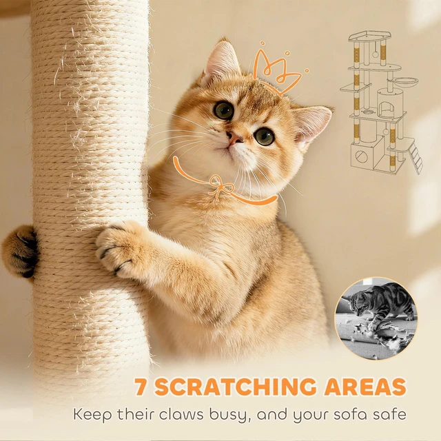 Alt view image 7 of 7 - PawHut Cat Tree, 67" Large Cat Tower with 7 Scratching Posts, Light Grey