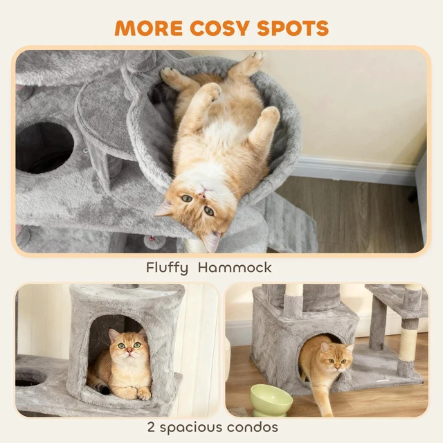 Alt view image 4 of 7 - PawHut Cat Tree, 67" Large Cat Tower with 7 Scratching Posts, Light Grey