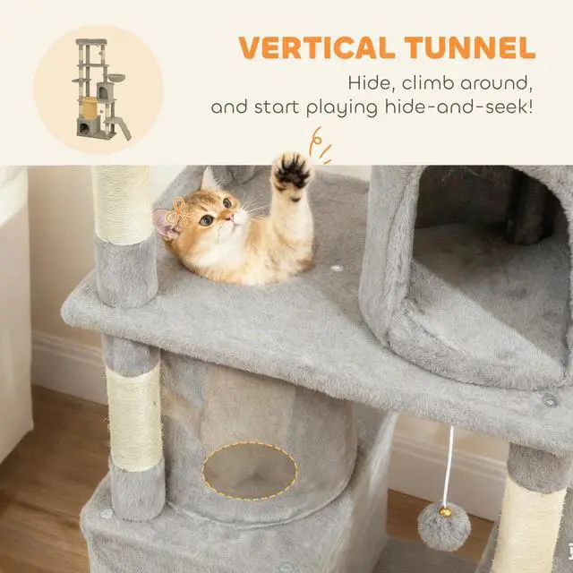 Alt view image 6 of 7 - PawHut Cat Tree, 67" Large Cat Tower with 7 Scratching Posts, Light Grey