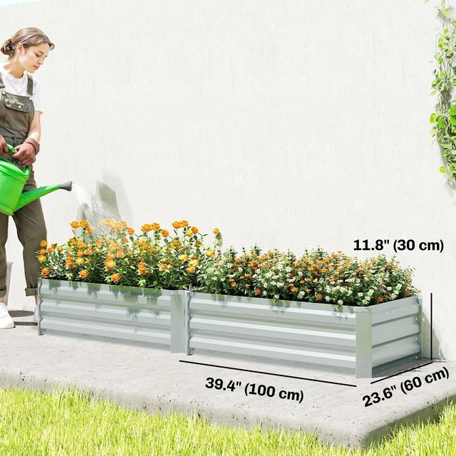 Alt view image 4 of 7 - Set of 2 Raised Garden Beds, Galvanized Planter Box, Silver
