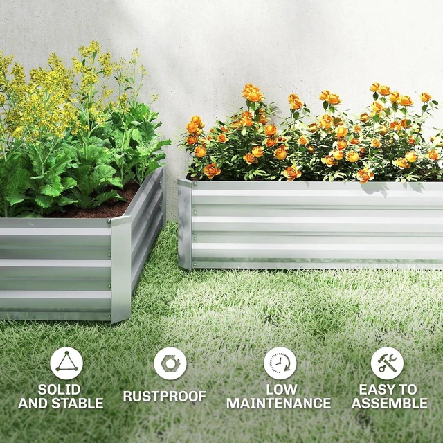 Alt view image 6 of 7 - Set of 2 Raised Garden Beds, Galvanized Planter Box, Silver