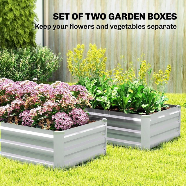 Alt view image 2 of 7 - Set of 2 Raised Garden Beds, Galvanized Planter Box, Silver
