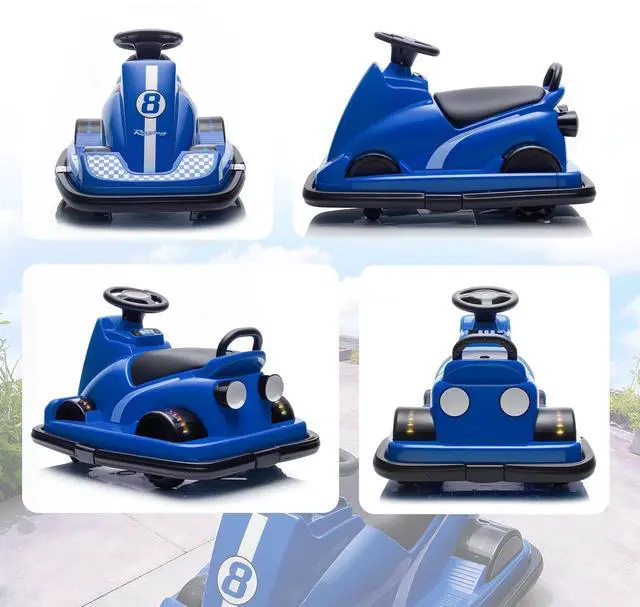 Alt view image 7 of 7 - Car for Kids with 360° Spinning, Dual Motors, Music, Blue