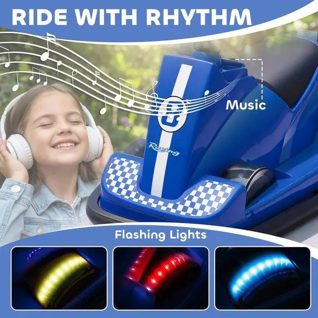 Alt view image 5 of 7 - Car for Kids with 360° Spinning, Dual Motors, Music, Blue