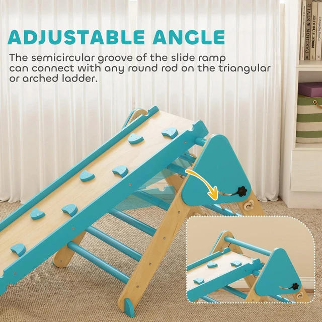 Alt view image 2 of 7 - 8-in-1 Foldable Pikler Triangle Set with Arch, Ramp and Ladder, Blue