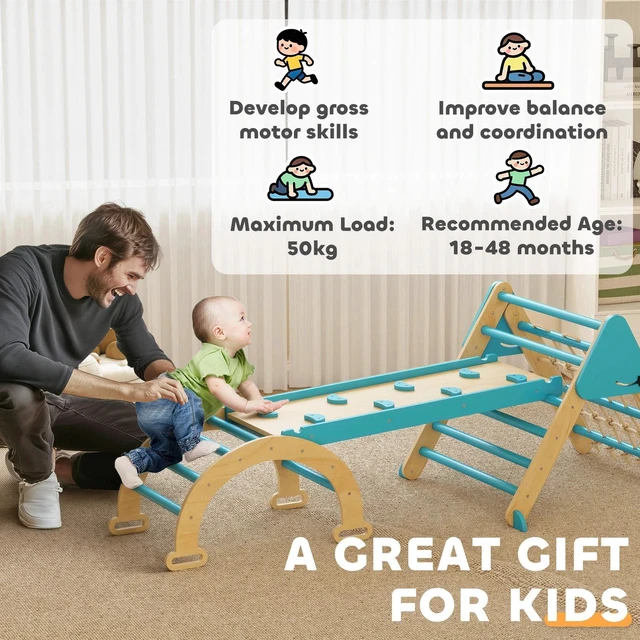 Alt view image 5 of 7 - 8-in-1 Foldable Pikler Triangle Set with Arch, Ramp and Ladder, Blue