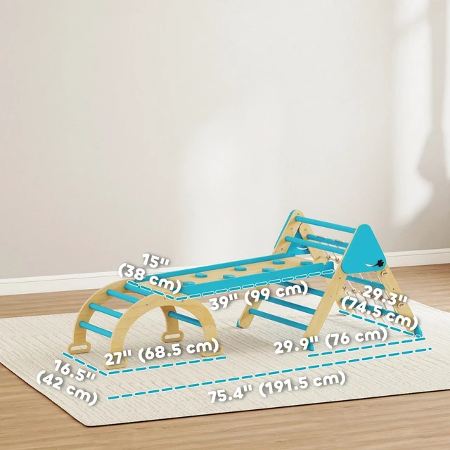Alt view image 7 of 7 - 8-in-1 Foldable Pikler Triangle Set with Arch, Ramp and Ladder, Blue