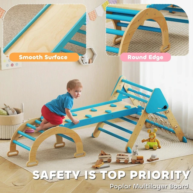 Alt view image 4 of 7 - 8-in-1 Foldable Pikler Triangle Set with Arch, Ramp and Ladder, Blue