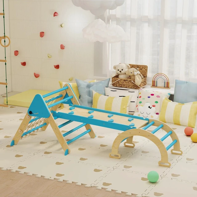Main image of 8-in-1 Foldable Pikler Triangle Set with Arch, Ramp and Ladder, Blue