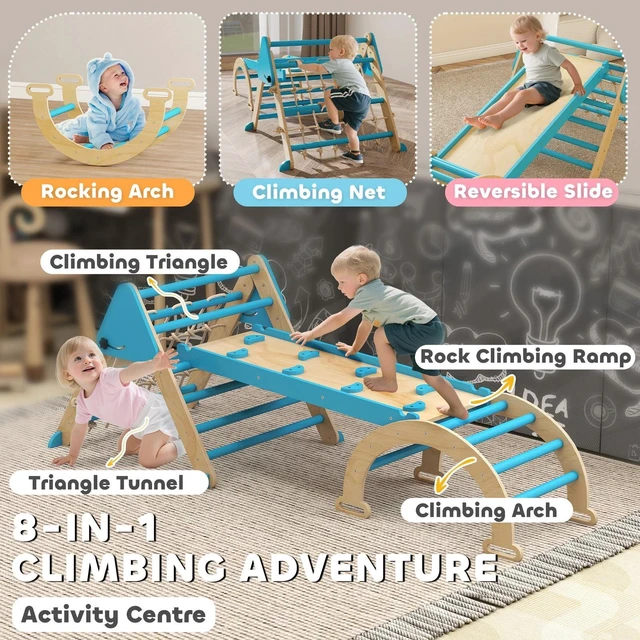 Alt view image 6 of 7 - 8-in-1 Foldable Pikler Triangle Set with Arch, Ramp and Ladder, Blue