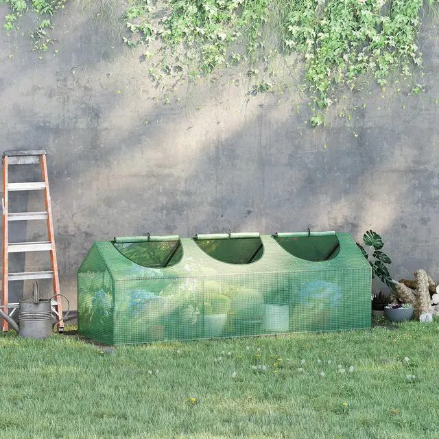 Main image of Portable Mini Tunnel Greenhouse Garden Planting Shed Flower Box 2 Windows Green