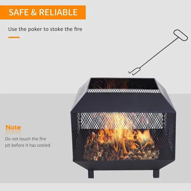 Alt view image 3 of 7 - Firepit Heater Stove Garden Square Wood Buring Outdoor Patio Steel Black