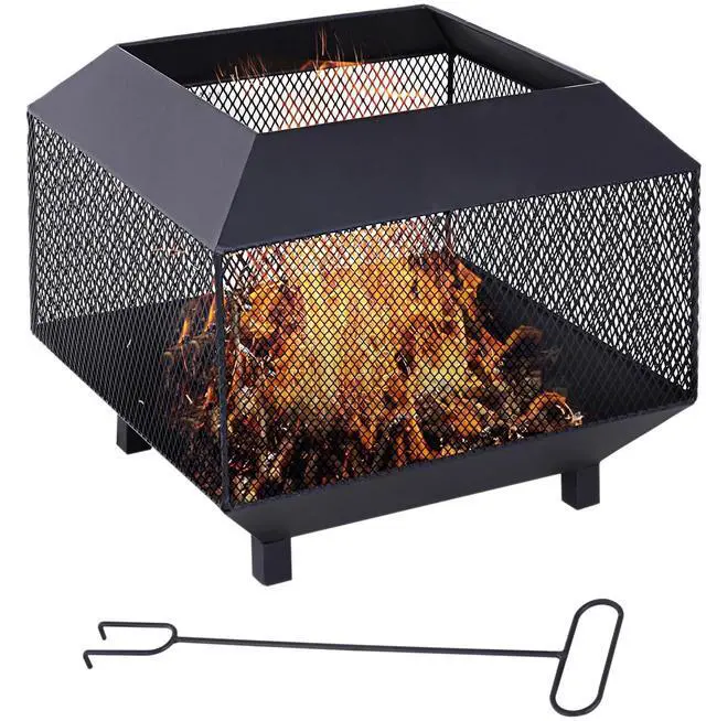Main image of Firepit Heater Stove Garden Square Wood Buring Outdoor Patio Steel Black