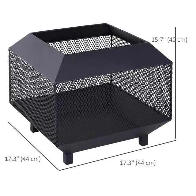 Alt view image 6 of 7 - Firepit Heater Stove Garden Square Wood Buring Outdoor Patio Steel Black