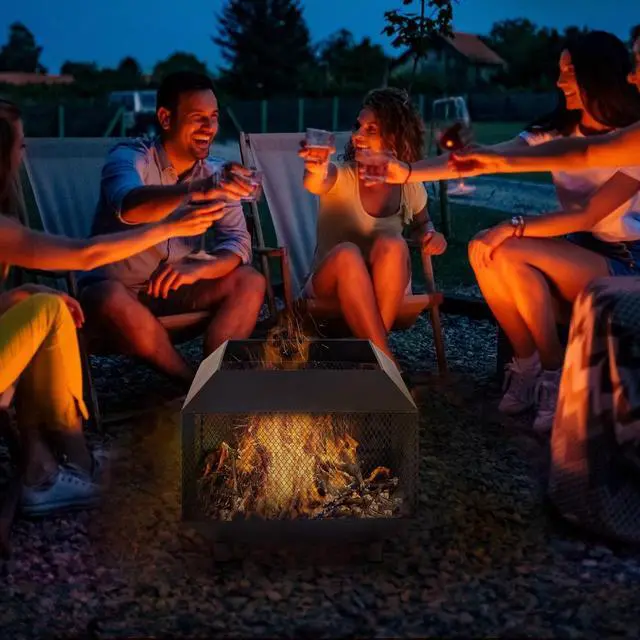 Alt view image 2 of 7 - Firepit Heater Stove Garden Square Wood Buring Outdoor Patio Steel Black