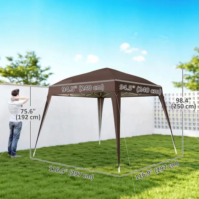 Alt view image 2 of 7 - 8' x 8' Pop Up Canopy Foldable Portable Outdoor Canopy w/ Carrying Bag, Coffee