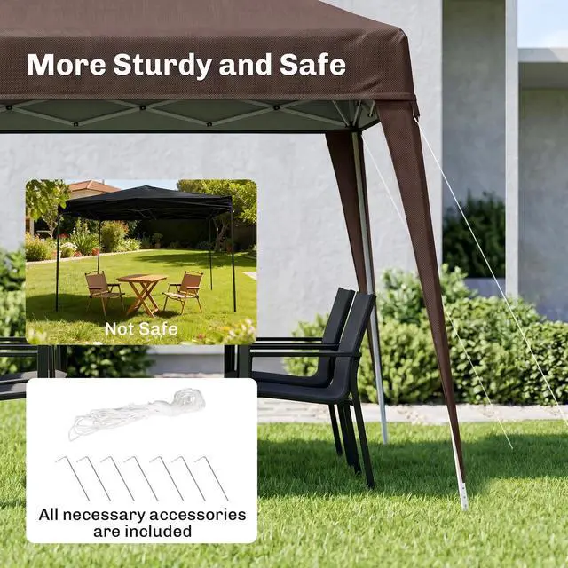 Alt view image 3 of 7 - 8' x 8' Pop Up Canopy Foldable Portable Outdoor Canopy w/ Carrying Bag, Coffee