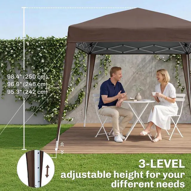 Alt view image 4 of 7 - 8' x 8' Pop Up Canopy Foldable Portable Outdoor Canopy w/ Carrying Bag, Coffee