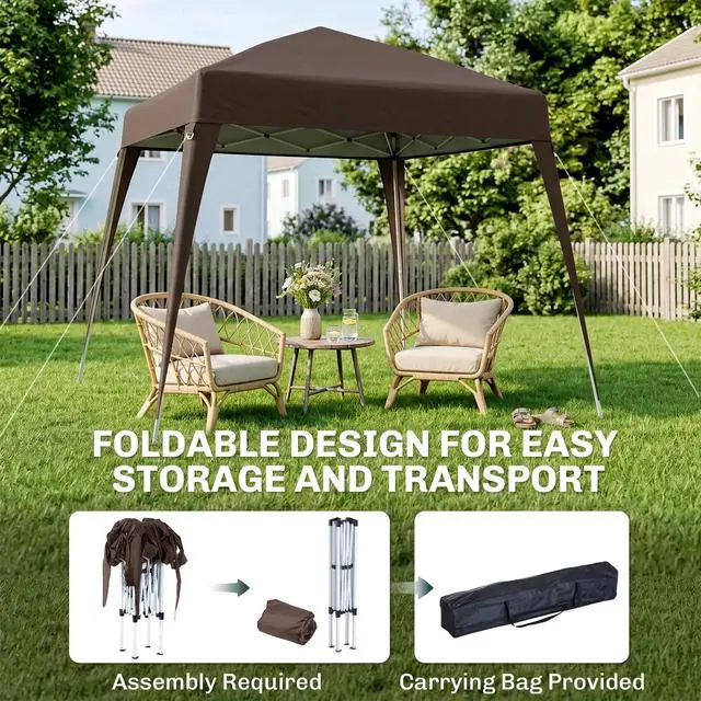 Alt view image 5 of 7 - 8' x 8' Pop Up Canopy Foldable Portable Outdoor Canopy w/ Carrying Bag, Coffee