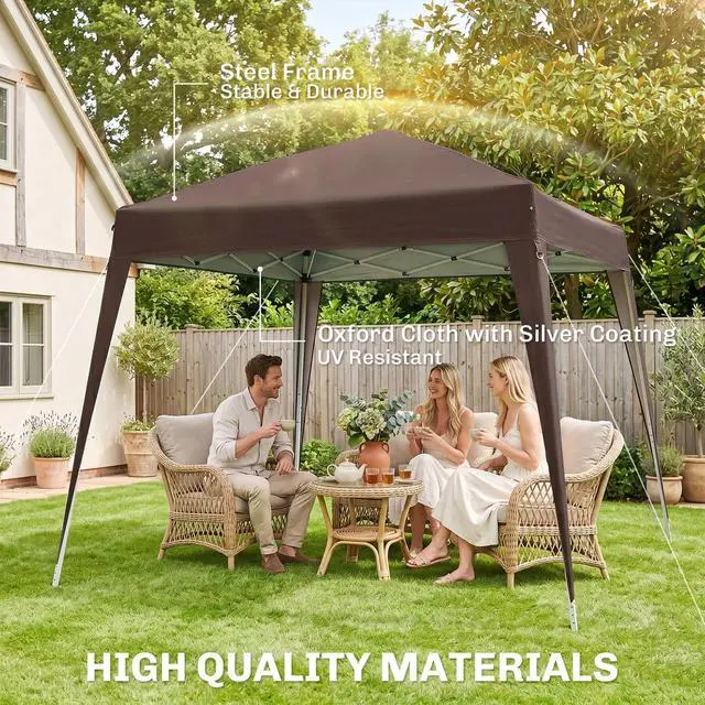 Alt view image 6 of 7 - 8' x 8' Pop Up Canopy Foldable Portable Outdoor Canopy w/ Carrying Bag, Coffee