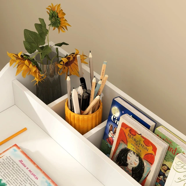 Alt view image 5 of 7 - Kids Desk and Chair Set, Study Table w/ Storage Shelves, White