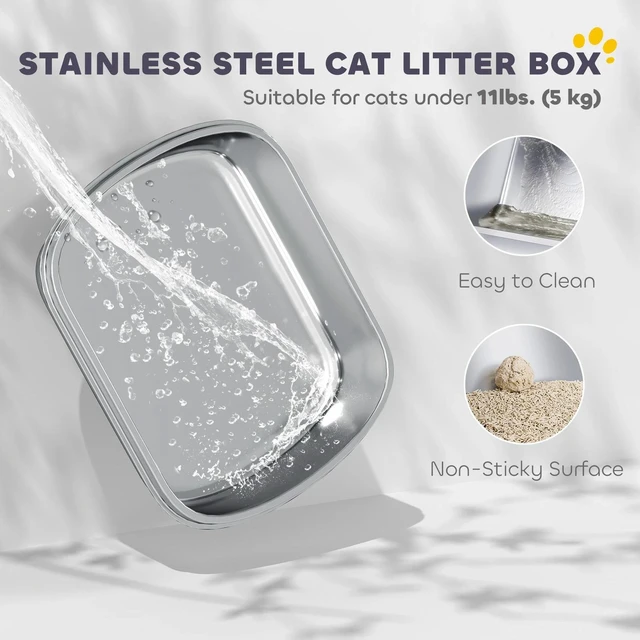 Alt view image 6 of 7 - PawHut Stainless Steel Litter Box, Enclosed Cat Litter Box with Scoop