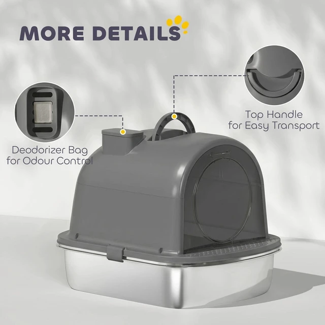 Alt view image 5 of 7 - PawHut Stainless Steel Litter Box, Enclosed Cat Litter Box with Scoop
