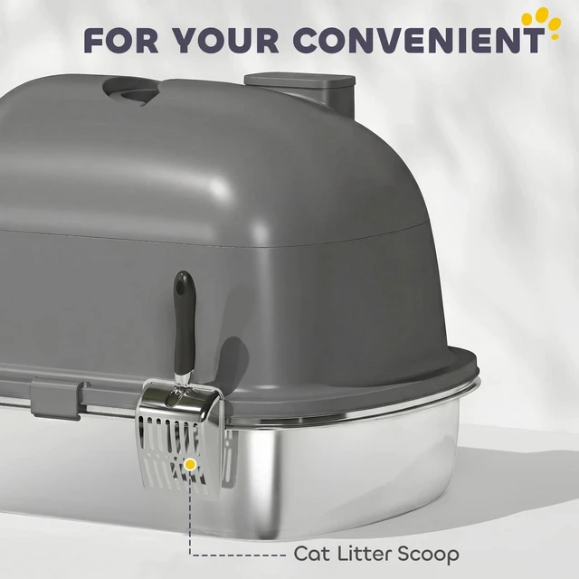 Alt view image 3 of 7 - PawHut Stainless Steel Litter Box, Enclosed Cat Litter Box with Scoop