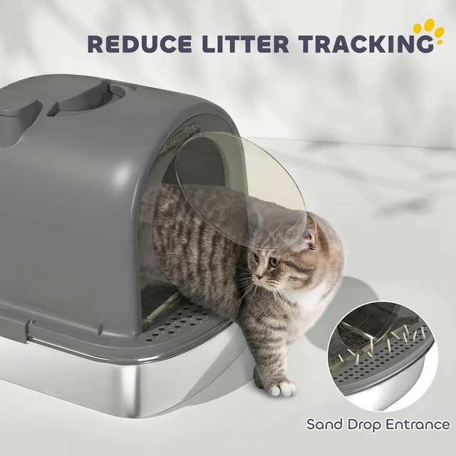 Alt view image 4 of 7 - PawHut Stainless Steel Litter Box, Enclosed Cat Litter Box with Scoop