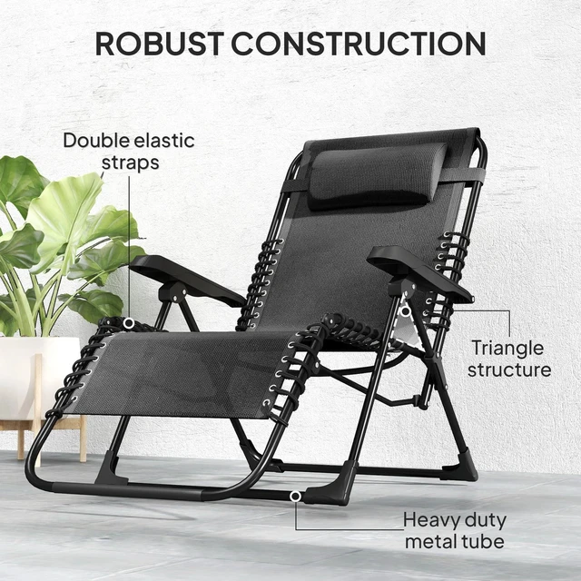 Alt view image 5 of 7 - Zero Gravity Chair, Folding Lounge Chair Recliner, Black