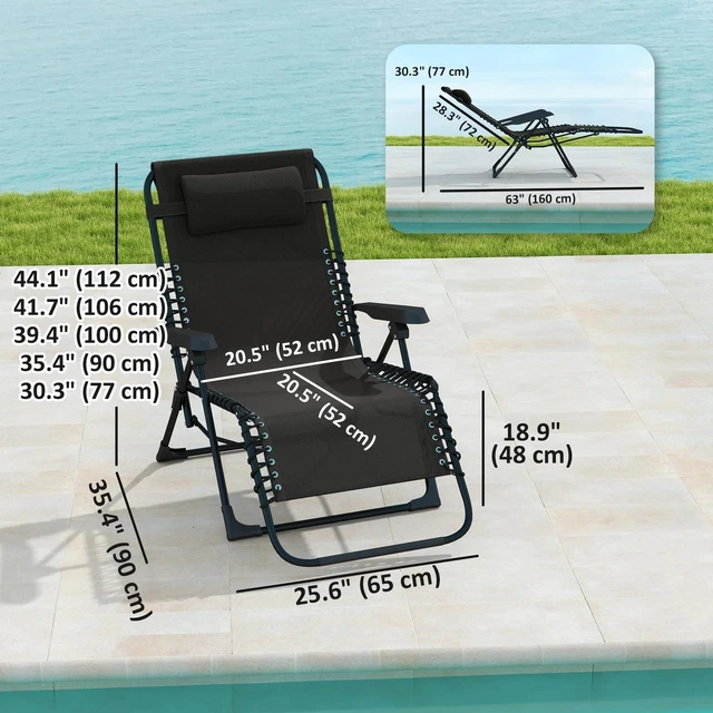 Alt view image 2 of 7 - Zero Gravity Chair, Folding Lounge Chair Recliner, Black