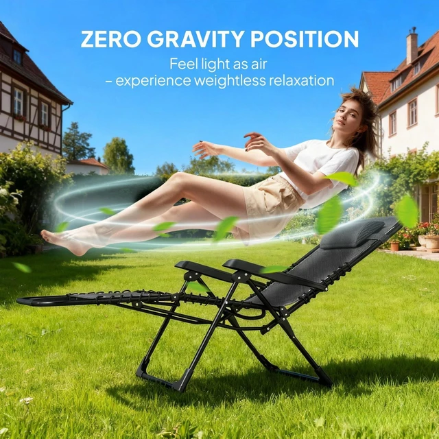 Alt view image 3 of 7 - Zero Gravity Chair, Folding Lounge Chair Recliner, Black