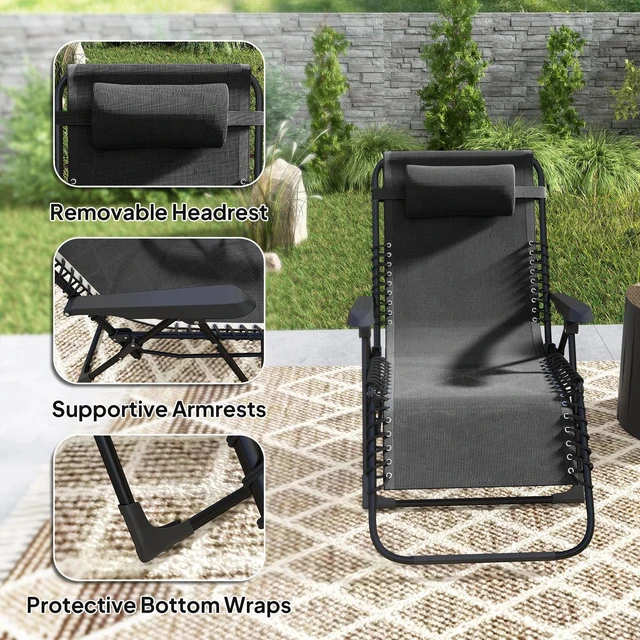 Alt view image 4 of 7 - Zero Gravity Chair, Folding Lounge Chair Recliner, Black