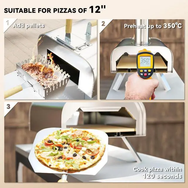 Alt view image 6 of 7 - 12 Inch Outdoor Pizza Oven with Foldable Legs, Portable Wood Pellet Pizza Maker
