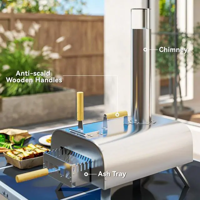 Alt view image 7 of 7 - 12 Inch Outdoor Pizza Oven with Foldable Legs, Portable Wood Pellet Pizza Maker