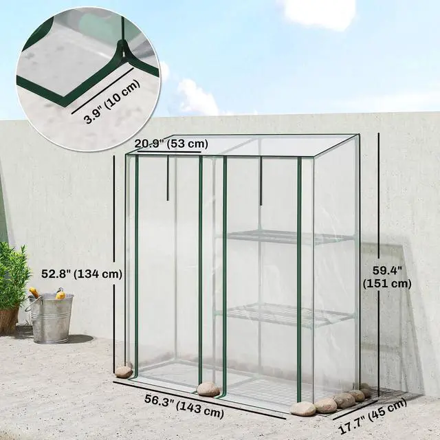 Alt view image 7 of 7 - Mini Greenhouse, Portable Greenhouse with 3 Shelves, Clear