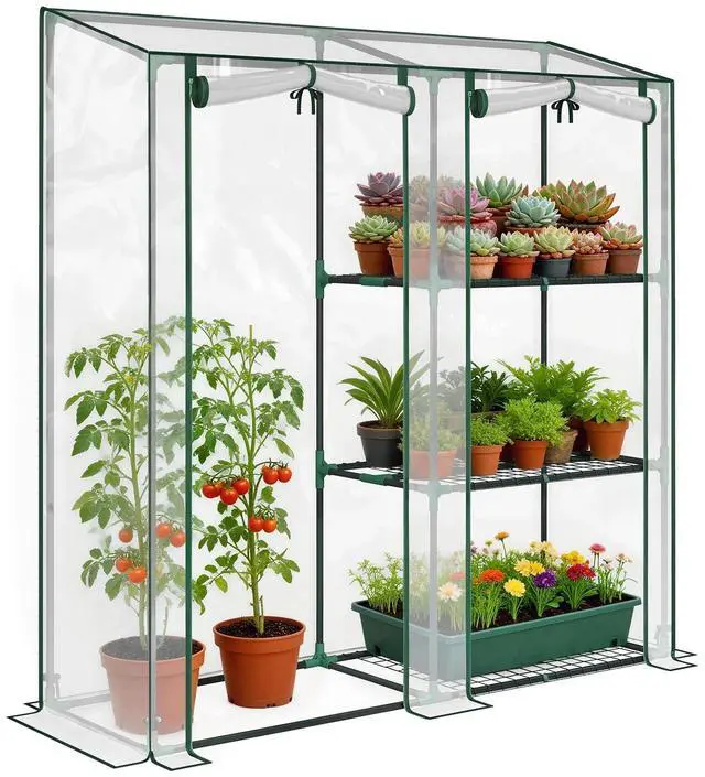 Main image of Mini Greenhouse, Portable Greenhouse with 3 Shelves, Clear