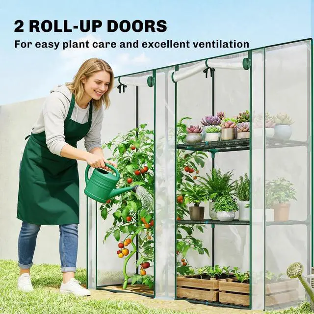 Alt view image 3 of 7 - Mini Greenhouse, Portable Greenhouse with 3 Shelves, Clear