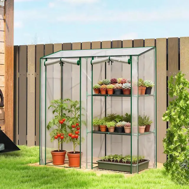 Alt view image 2 of 7 - Mini Greenhouse, Portable Greenhouse with 3 Shelves, Clear